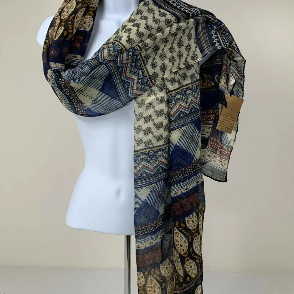 Gold Coast Womens Soft & Sheer Multi Pattern Lightweight Scarf SH3 Navy 70